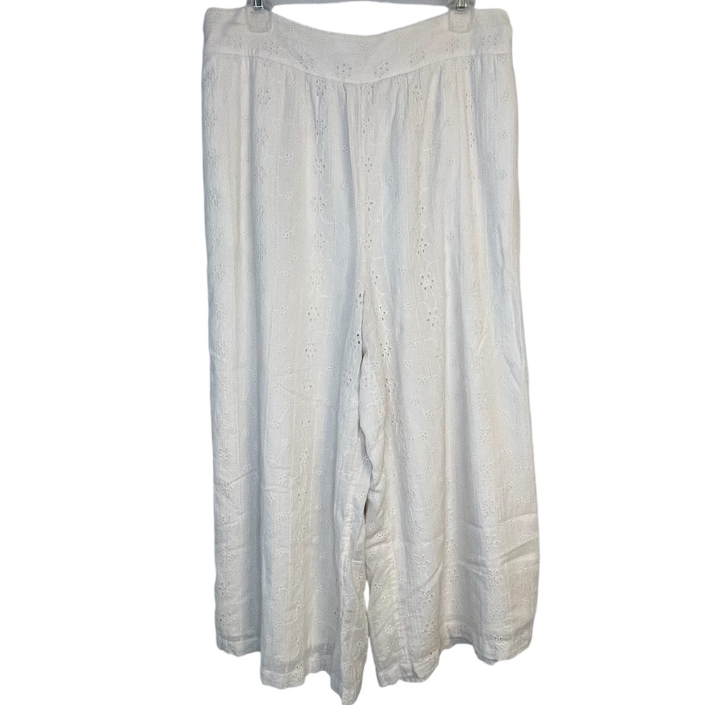 American Eagle Cream Lace Eyelet Smock Cropped Cotton Wide Leg Pant Cottagecore - Picture 2 of 15